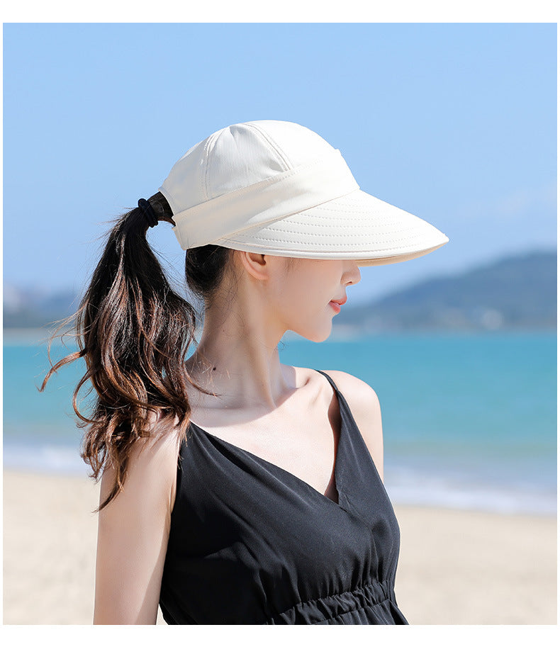 Women Detachable 2 in 1 Sun Visor Hat, Large Brim UV Protection Sport Empty Top Baseball Cap for Cycling