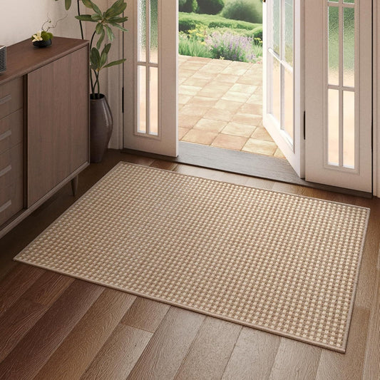 Indoor Door Mat Small Area Rugs Washable Front Door Mat Non Slip Rubber Backed Entryway Rug Cotton Entrance Doormat for Front Porch Bathroom Kitchen Bedroom, Ivory/Khaki