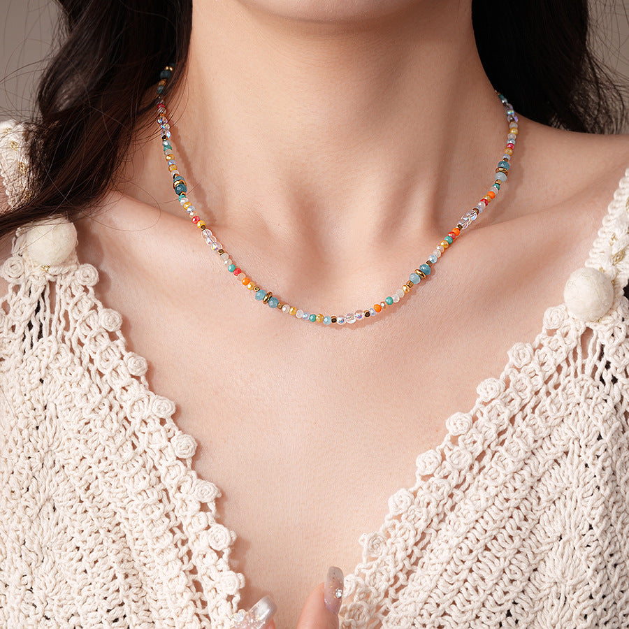 A302  Boho Shell Bead Turquoise Beaded Necklace, Light Luxury Minimalist Luxury Clavicle Necklace for Women