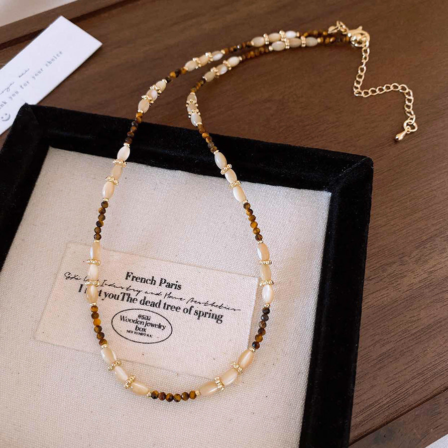A302  Boho Shell Bead Turquoise Beaded Necklace, Light Luxury Minimalist Luxury Clavicle Necklace for Women