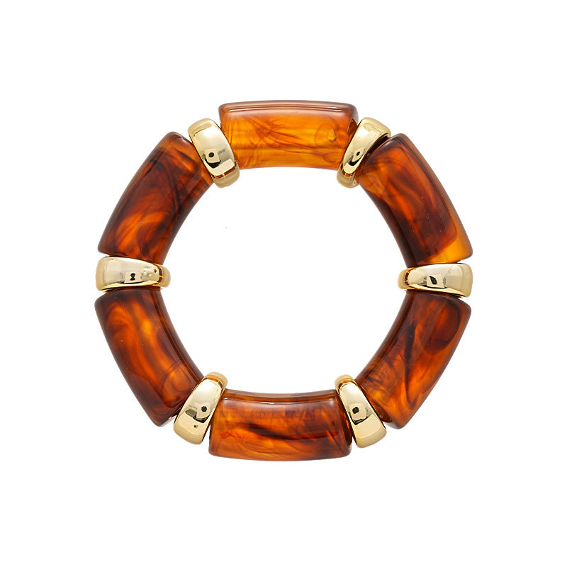 A203   Vintage Tie-Dye Geometric Acrylic Bracelet, Bamboo Stretch Design Unique High-Grade Jewelry for Women