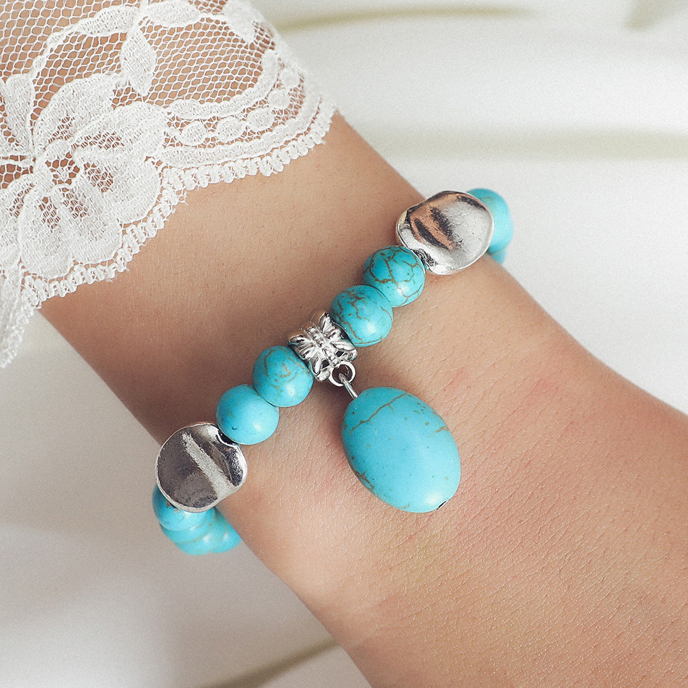 Fashion Bohemian Turquoise Set for Women, Ethnic Beaded Bracelet