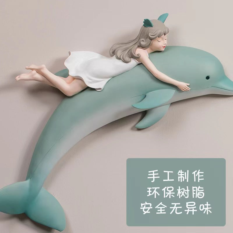 A200  Healing Style Mermaid Princess Decor Hanging, Dolphin Girl Kids Bedroom Wall Art Ornament
