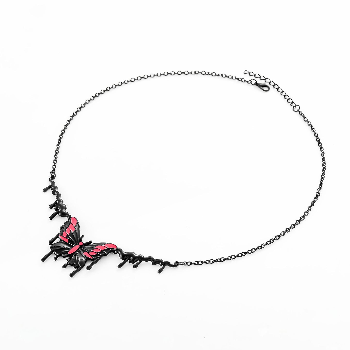 A235  Sexy Electroplated Black Pink Oil-Drop Butterfly Necklace, Fashion Personalized Clavicle Chain for Women