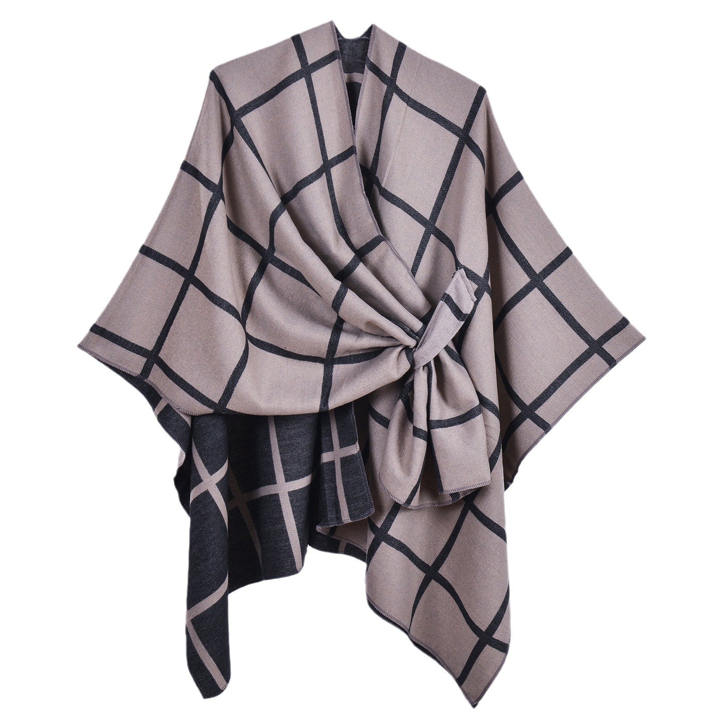 Classic Plaid Wrap-Around Scarf for Fall and Winter Tie-Front Cardigan Outerwear Office Blanket for Warmth