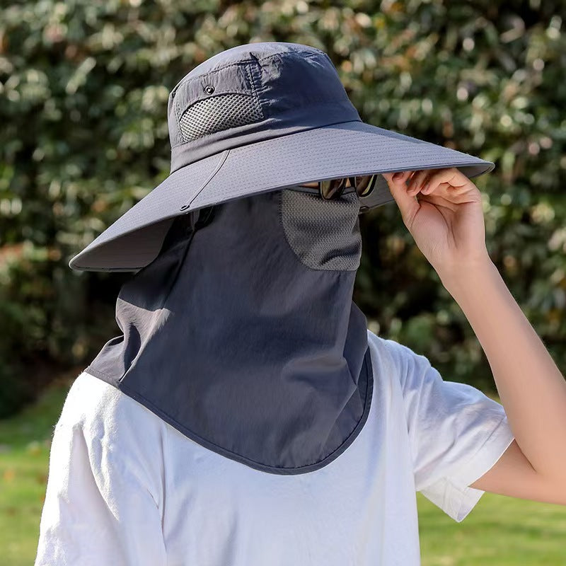 UPF50+ Wide Brim Sun Hat for Men, 360 Full Face Neck Cover Fishing Hat, UV Protection Outdoor Bucket Hat, Breathable Windproof Sun Cap for Cycling Gardening Hiking