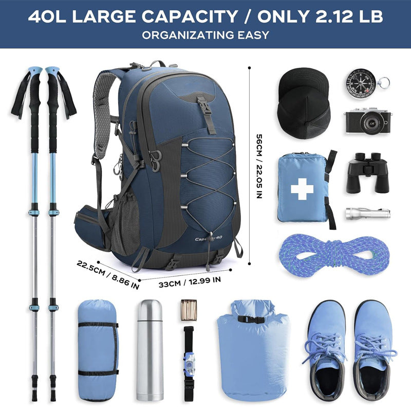 Hiking Backpack,Camping Backpack,40L Waterproof Hiking Daypack with Rain Cover,Lightweight Travel Backpack,Blue