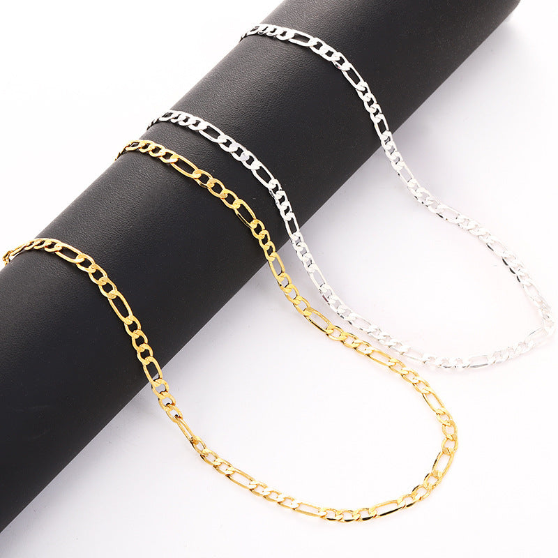 Fashion Versatile Figaro Chain Anklet Bracelet Set Gold Plated Cuban Link Chain Jewelry Set for Women Men