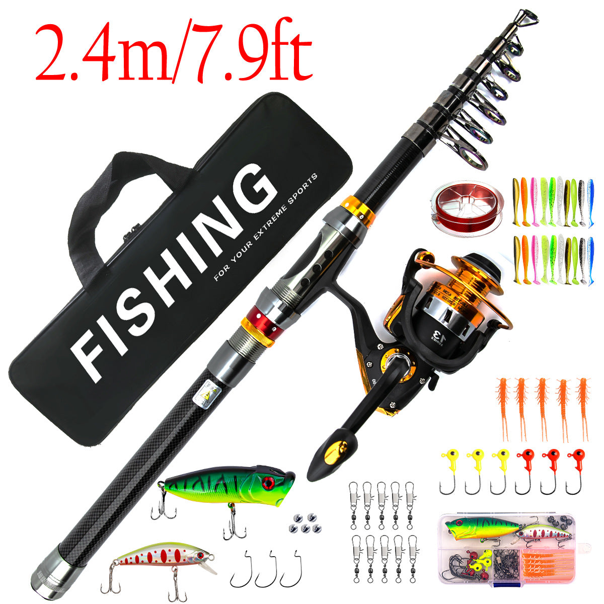 F345   Sea Fishing Long Casting Rod Set, Telescopic Lure Rod Complete Kit for Freshwater & Saltwater