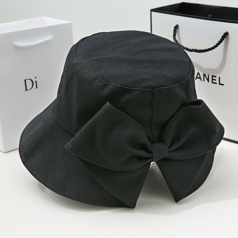 Women Bow Bucket Sun Hat, Japanese Style Large Brim UV Protection Casual Summer Fisherman Hat