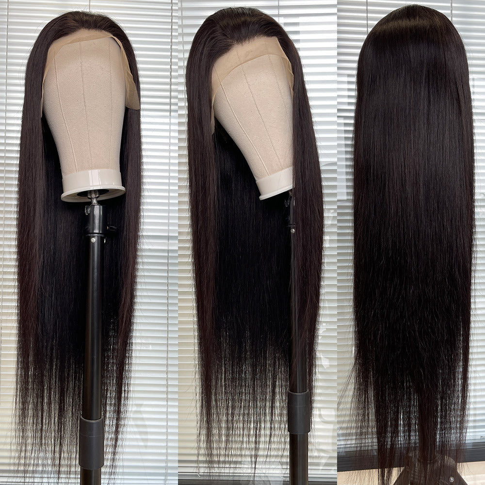 A185  Women Natural Black Middle Part Long Straight Wig with Bangs Fashion Hairpiece
