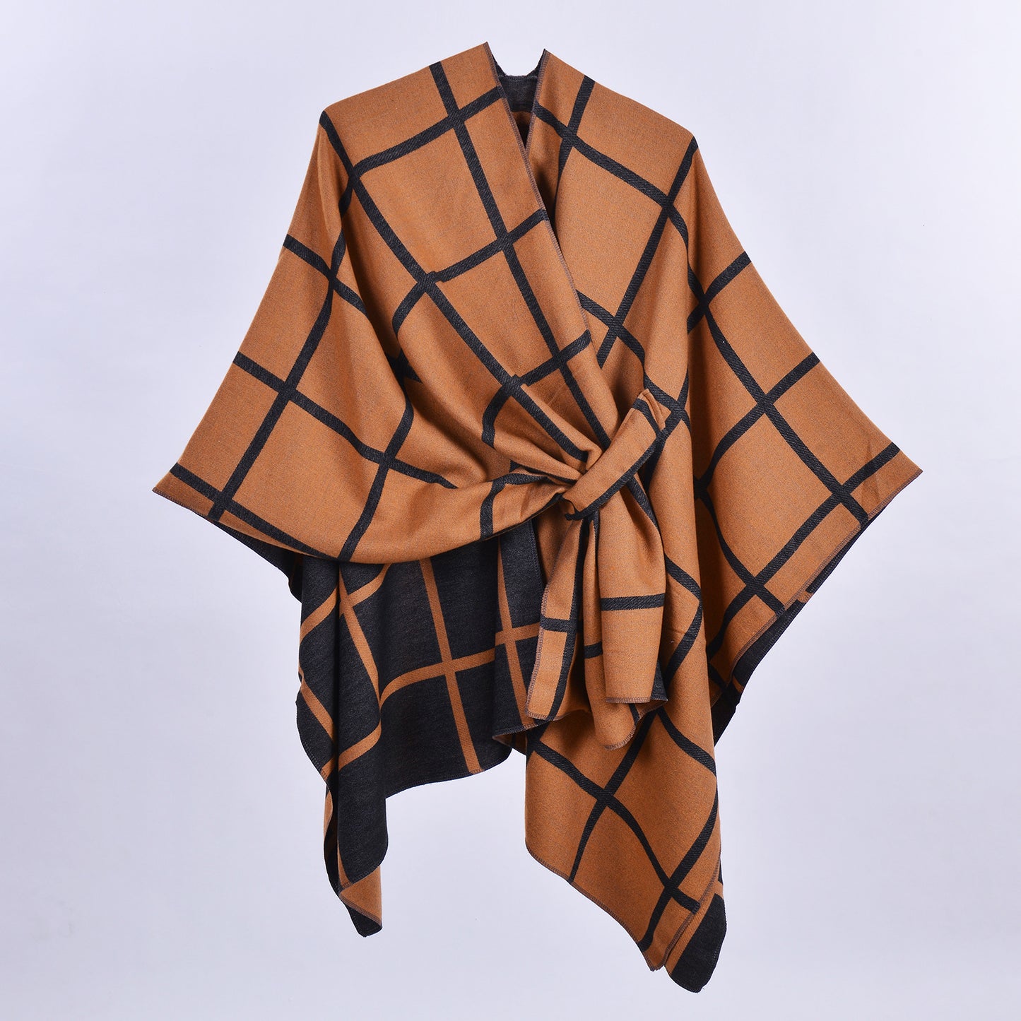 Classic Plaid Wrap-Around Scarf for Fall and Winter Tie-Front Cardigan Outerwear Office Blanket for Warmth