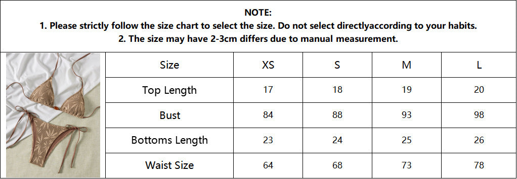 Beaded Halter Triangle Bikini Set, Textured Fabric Tie Side Two Piece Swimwear for Women