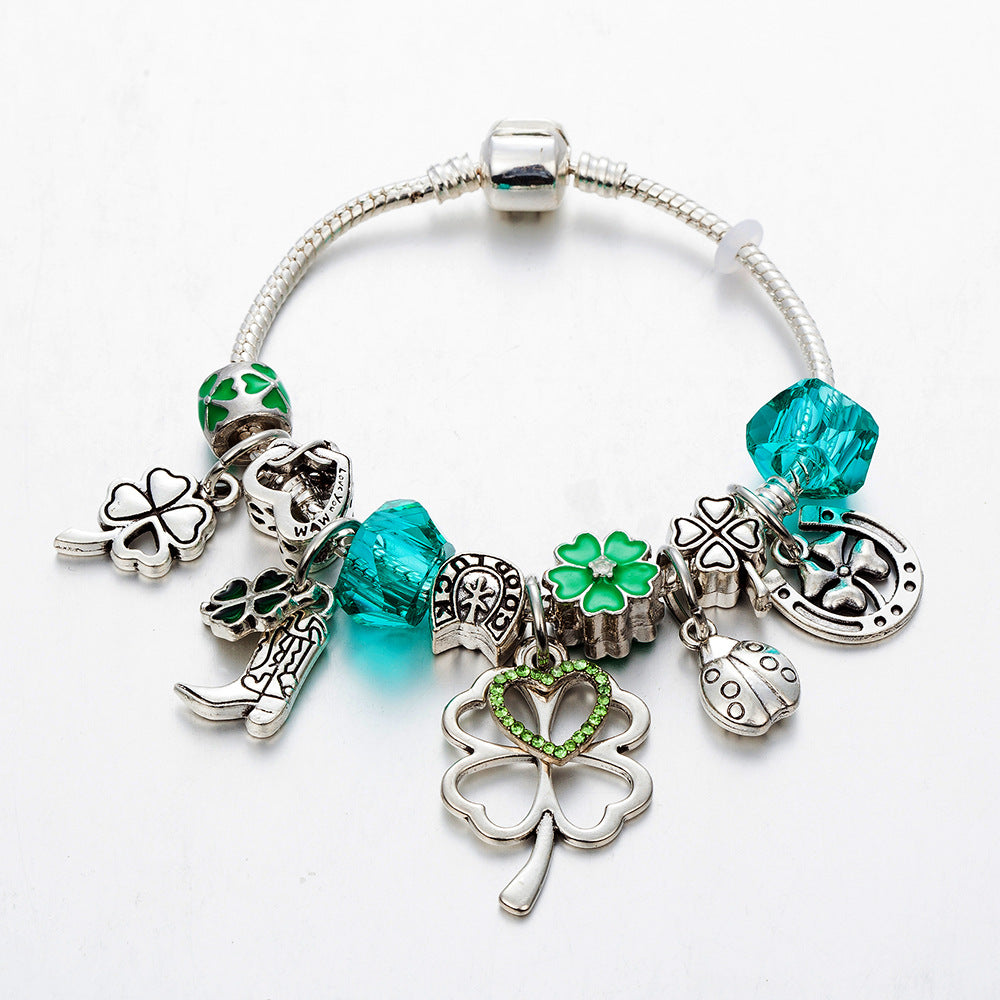 Green Four-Leaf Clover Horseshoe Boot Accessory Bracelet Panjia Bracelet for Women