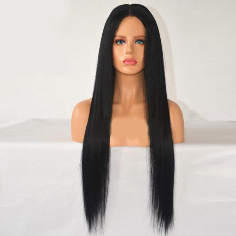 Heat Resistant Synthetic Wig Long Silky Straight Black Synthetic Lace Front Wigs