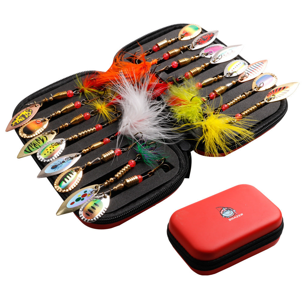 A283  Rotating Composite Spinner Lure Kit 16pcs with Treble Hooks, Including Fishing Bag & Lure Bag