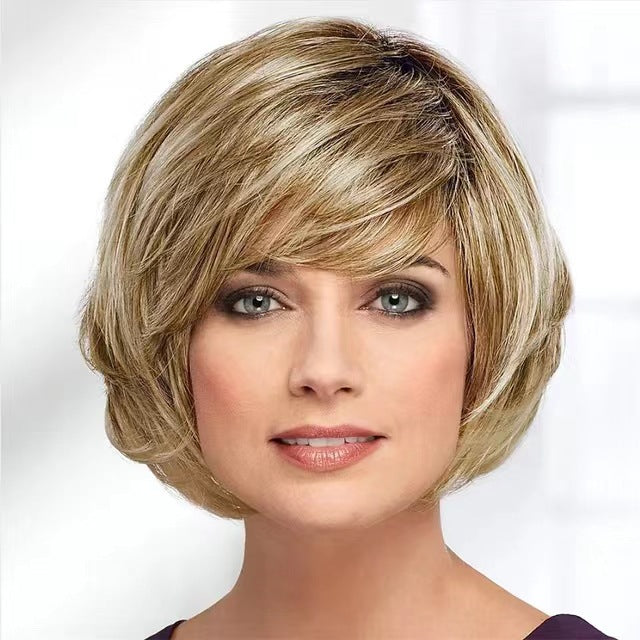 A269  Multi-Color Realistic Short Curly Wig, Side Bangs Bob, Versatile Commute Women's Wig