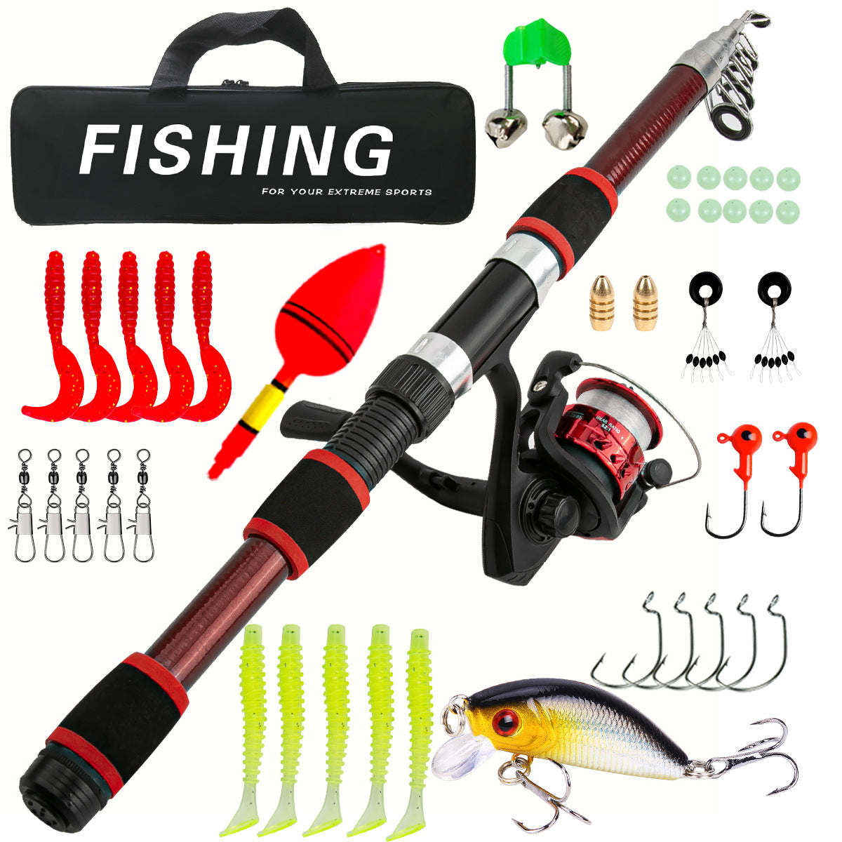 F346  Portable Kids Fishing Rod Set 1.8/2.1m Lightweight Fishing Pole Combo for Boys Girls