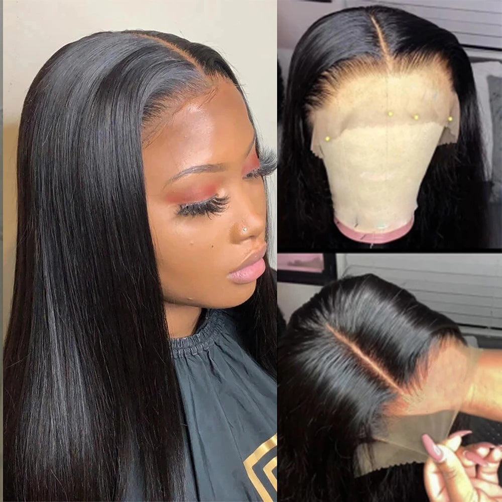 A211  Small Lace Middle Part Black Wig, Women's Long Straight Heat Resistant Fiber Daily Wear Wig