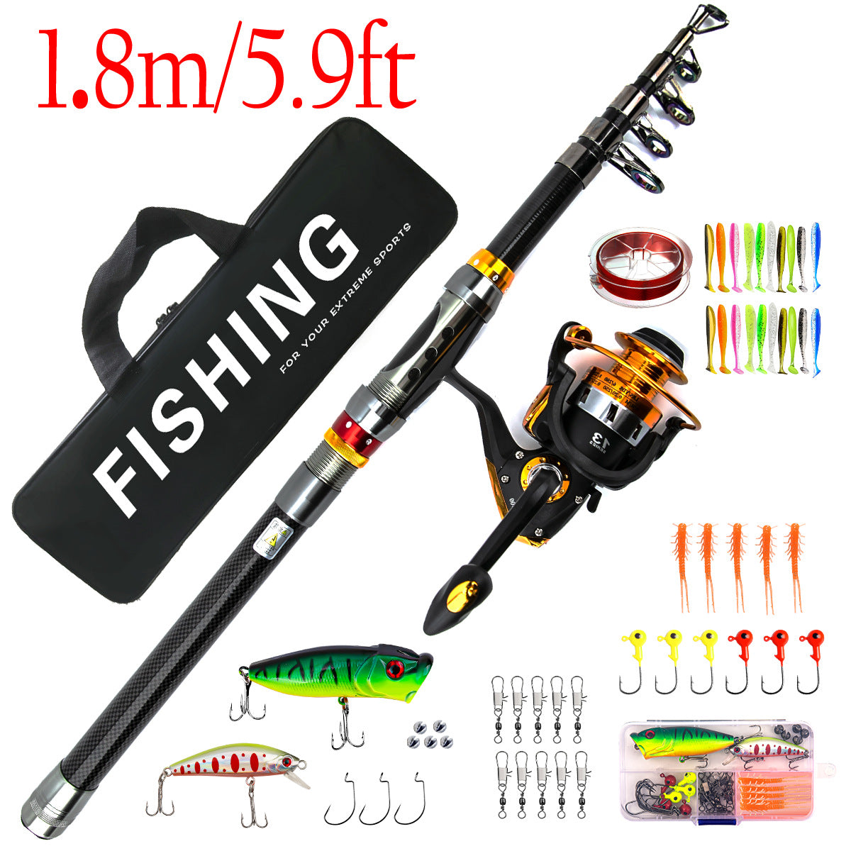 F345   Sea Fishing Long Casting Rod Set, Telescopic Lure Rod Complete Kit for Freshwater & Saltwater