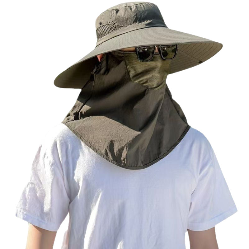 UPF50+ Wide Brim Sun Hat for Men, 360 Full Face Neck Cover Fishing Hat, UV Protection Outdoor Bucket Hat, Breathable Windproof Sun Cap for Cycling Gardening Hiking