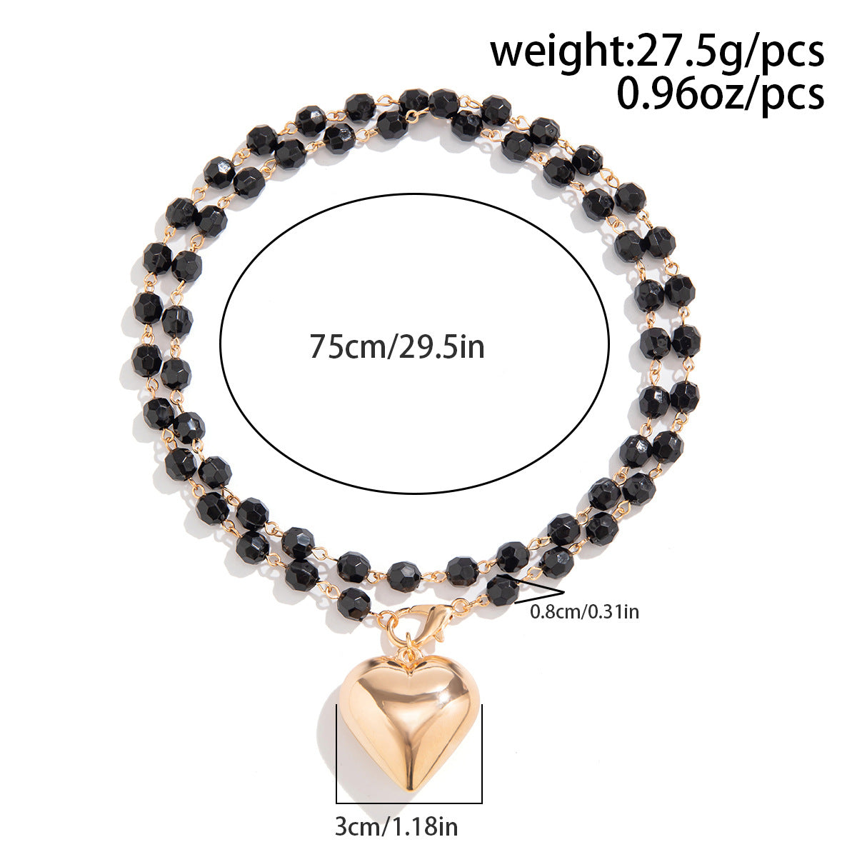 A189  Fashion Sweet Cool Black Beaded Choker, Crystal Heart Long Layered Necklace for Women