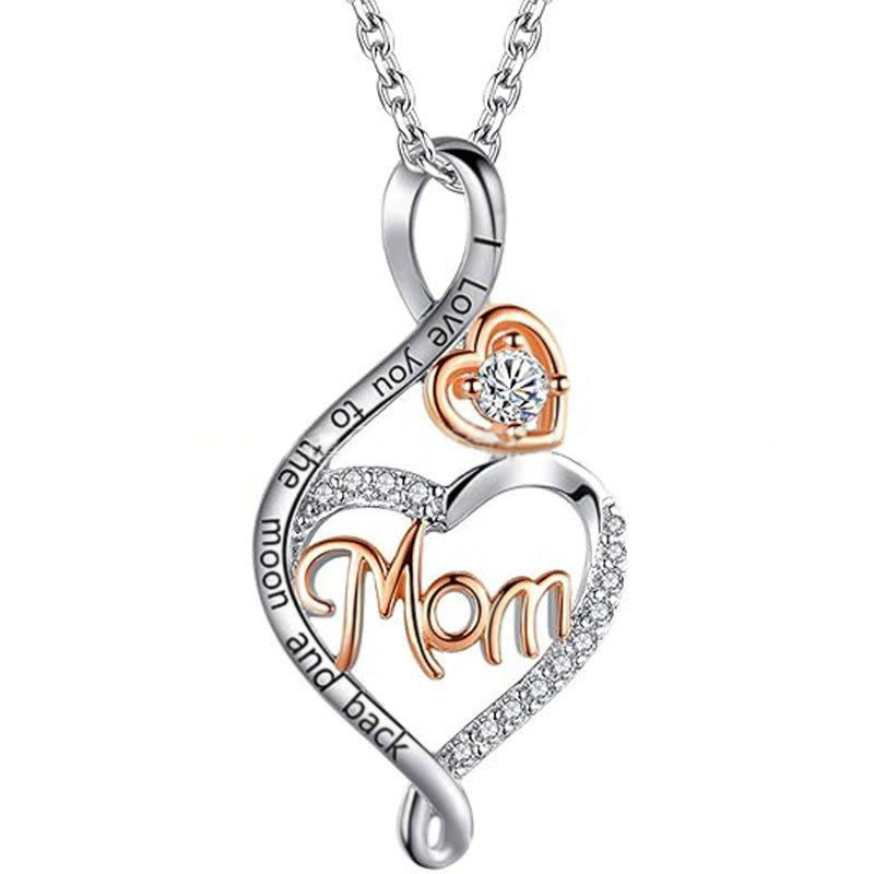 A362  I Love You To The Moon And Back Mom Heart Necklace Cubic Zirconia Infinity Pendant Women Mother Day Gift Jewelry