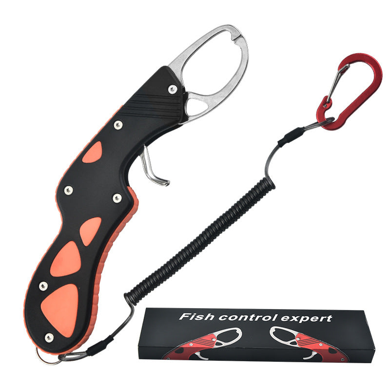 F 342  Stainless Steel Fish Gripper with Lanyard Portable Fishing Lip Gripper Clamp for Bass Trout Fishing