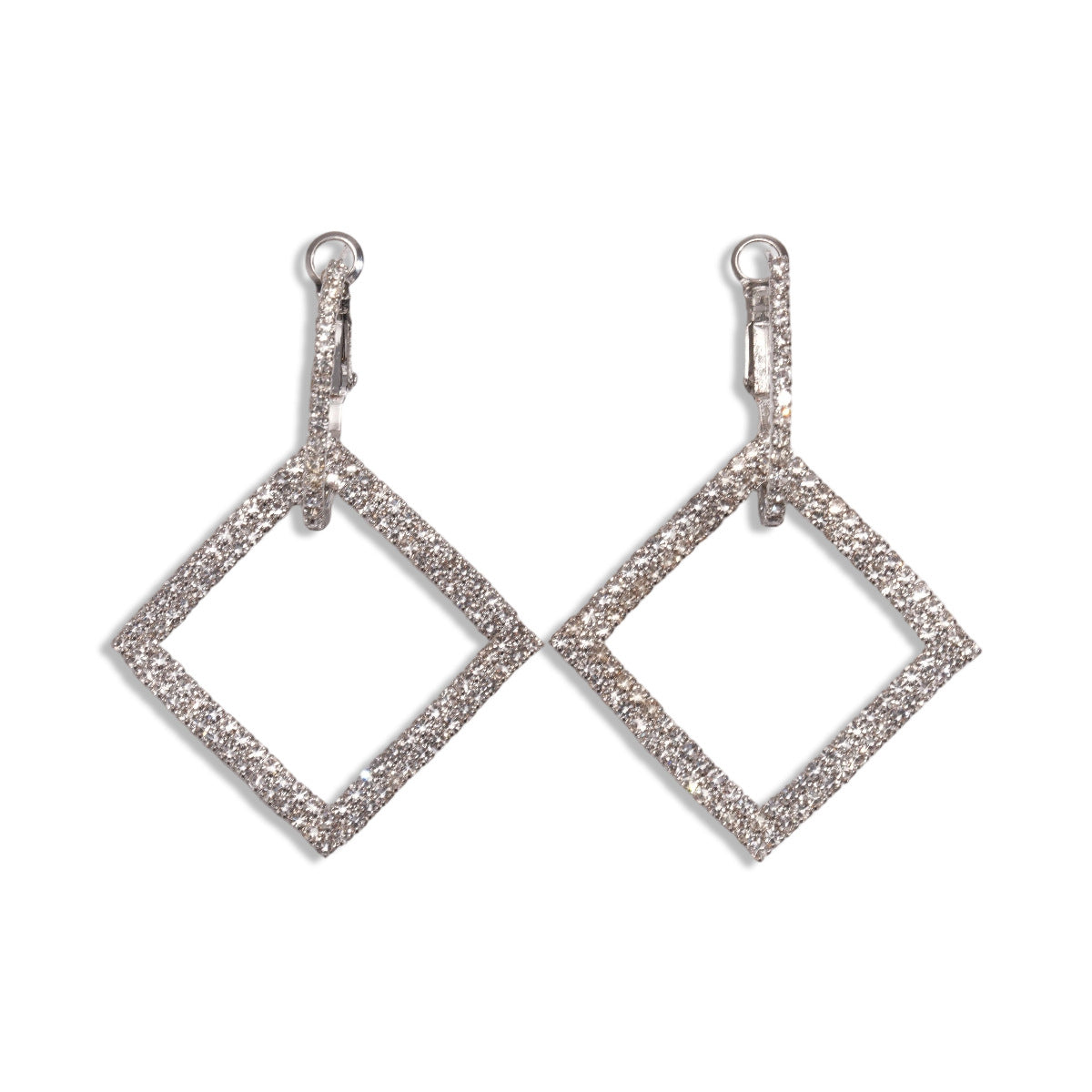A191  Luxury Rhinestone Square Geometric Silver Needle Ear Cuffs, Minimalist High-End Elegant Earrings for Women