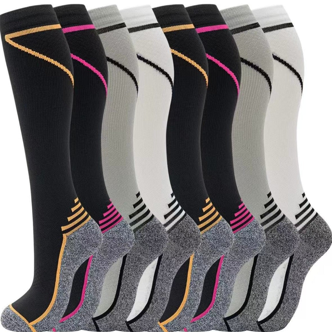 A356 --  6 pairs Sports Mid-Long Compression Socks Unisex Nylon Breathable Pressure Socks For Outdoor Running Cycling