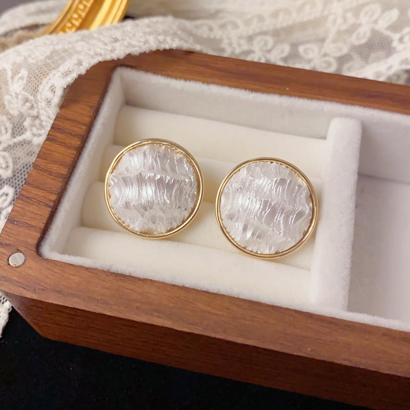 A244  Unique Design Metal Texture Round Earrings, Light Luxury Minority Minimalist Elegant Stud Earrings for Women