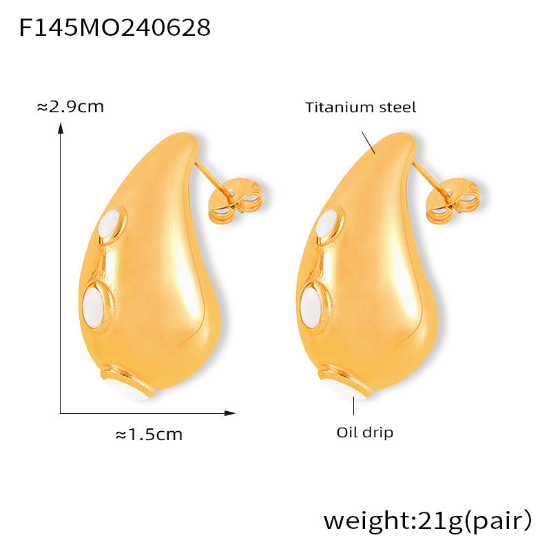 Elegant Unique Minimalist Water Drop Earrings Geometric Weight Enamel Design Titanium Steel Stud Earrings for Women