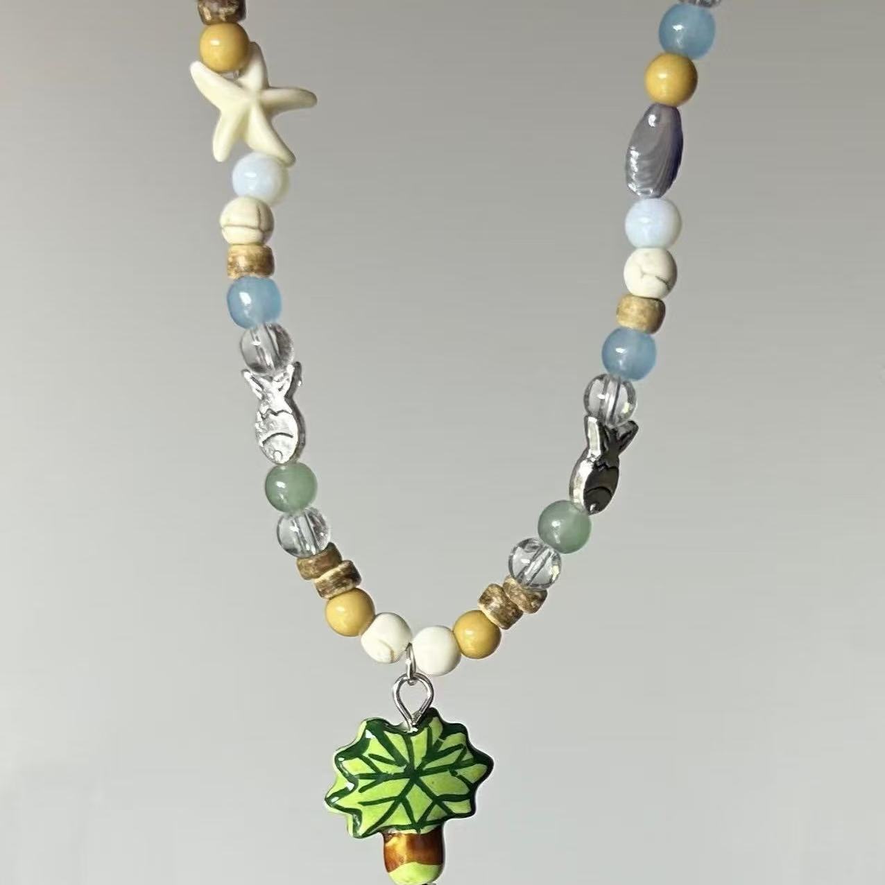 A301  Fashion Dopamine Beaded Cat Necklace, Personality Sweet Style All-Match Choker Jewelry