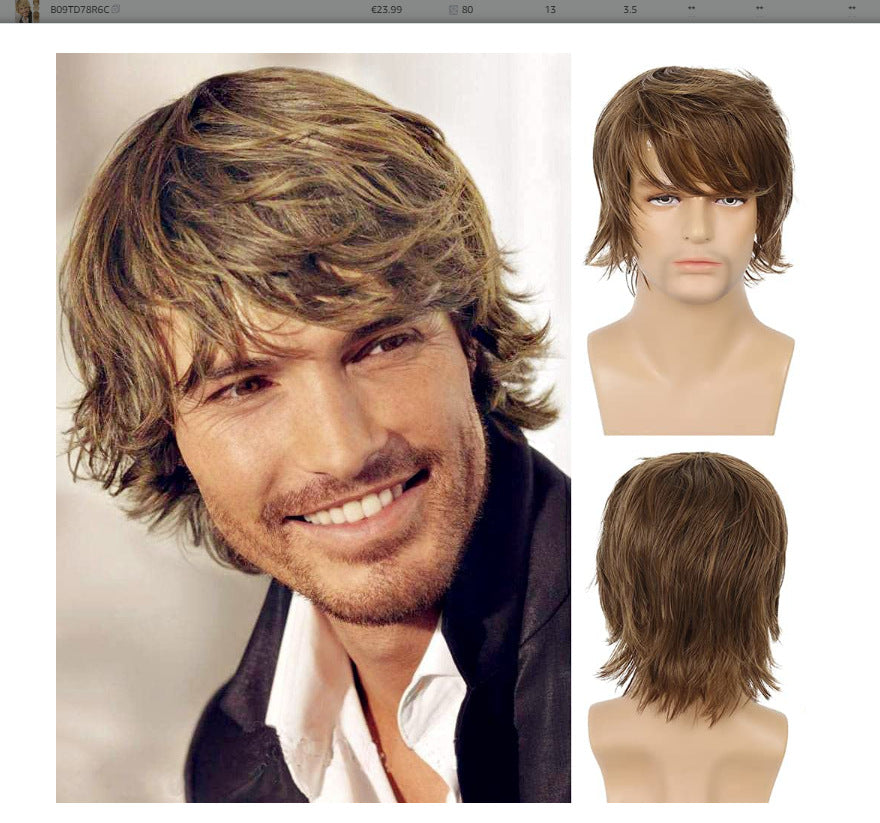 A217  Men's Short Curly Wig with Side Bangs, Multi-Color Rose Net Wig