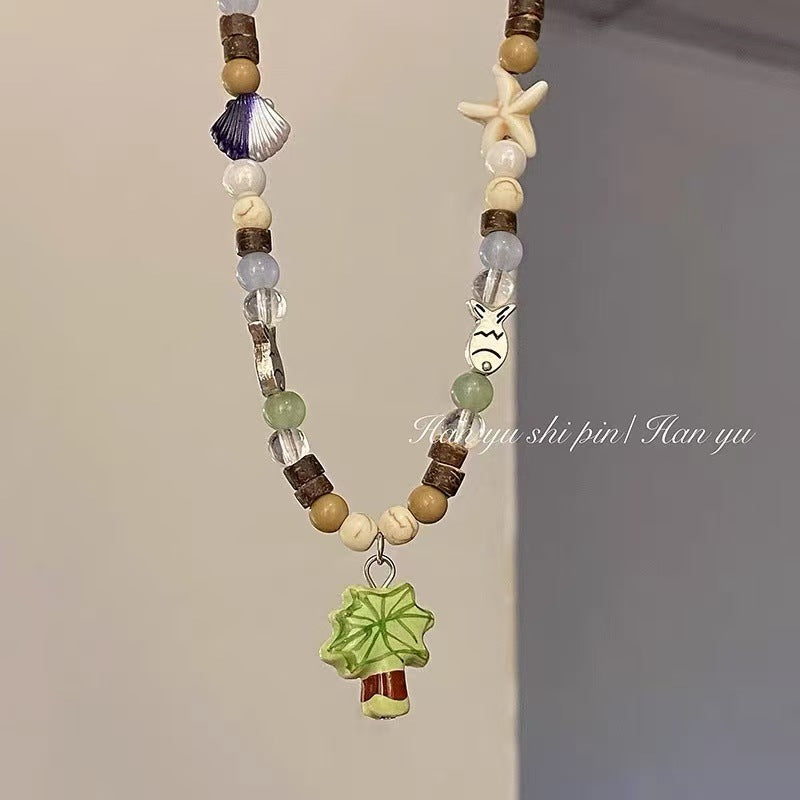 A301  Fashion Dopamine Beaded Cat Necklace, Personality Sweet Style All-Match Choker Jewelry