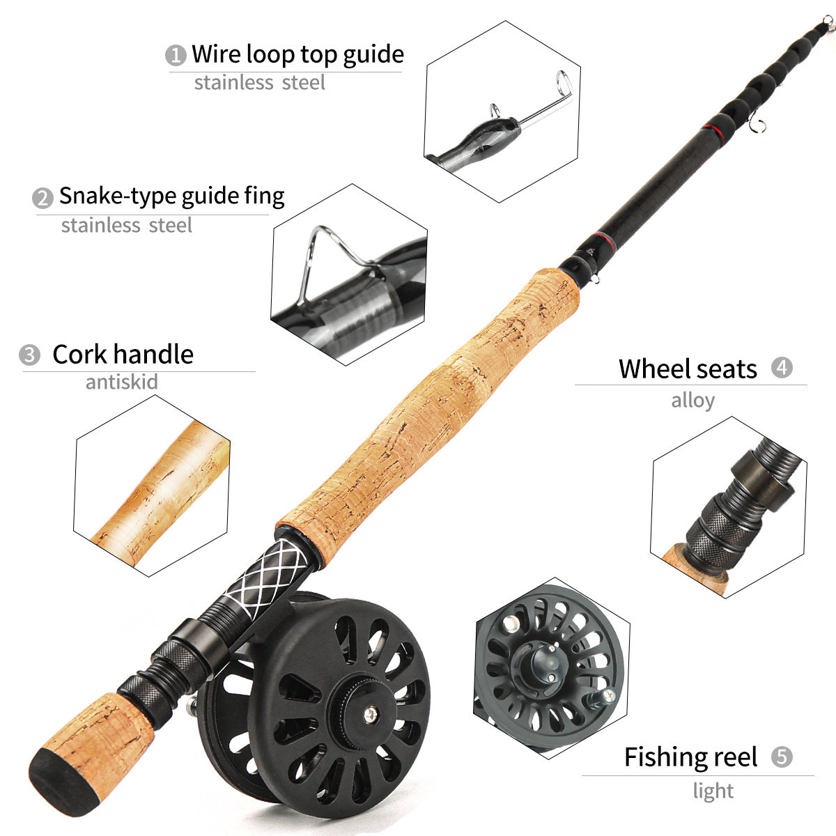 A260  Carbon Fiber Fly Fishing Gear 2.4/2.7m Long Casting Fly Rod, Reel Line Lures Hooks Complete Kit