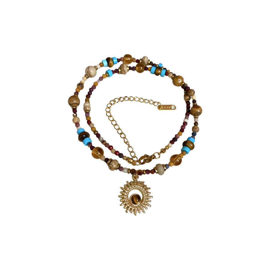 A302  Boho Shell Bead Turquoise Beaded Necklace, Light Luxury Minimalist Luxury Clavicle Necklace for Women