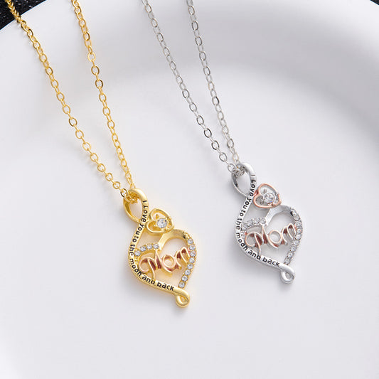 A362  I Love You To The Moon And Back Mom Heart Necklace Cubic Zirconia Infinity Pendant Women Mother Day Gift Jewelry