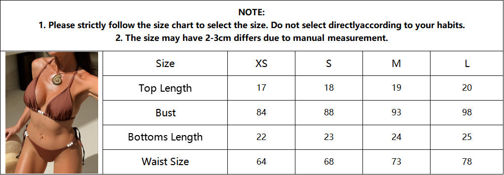 Beaded Halter Triangle Bikini Set, Textured Fabric Tie Side Two Piece Swimwear for Women