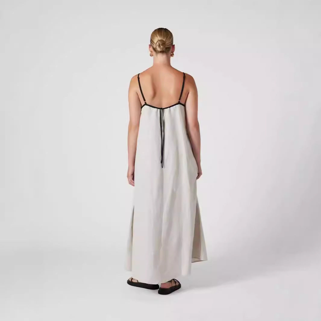 Women's 2026 Summer Linen Maxi Dress - Thin Strap Open Back Casual Slip Dress for Beach Party