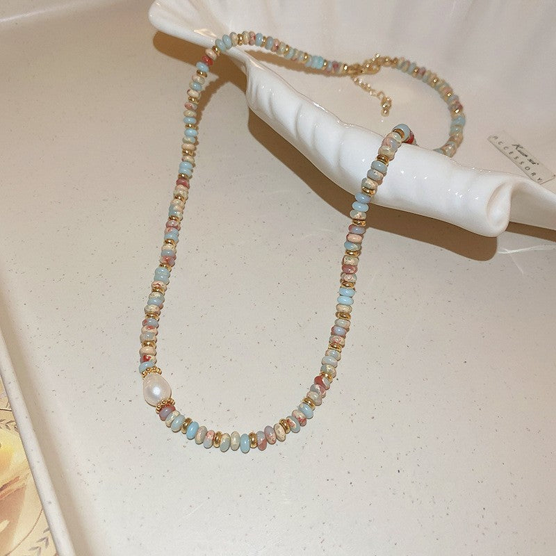 A302  Boho Shell Bead Turquoise Beaded Necklace, Light Luxury Minimalist Luxury Clavicle Necklace for Women