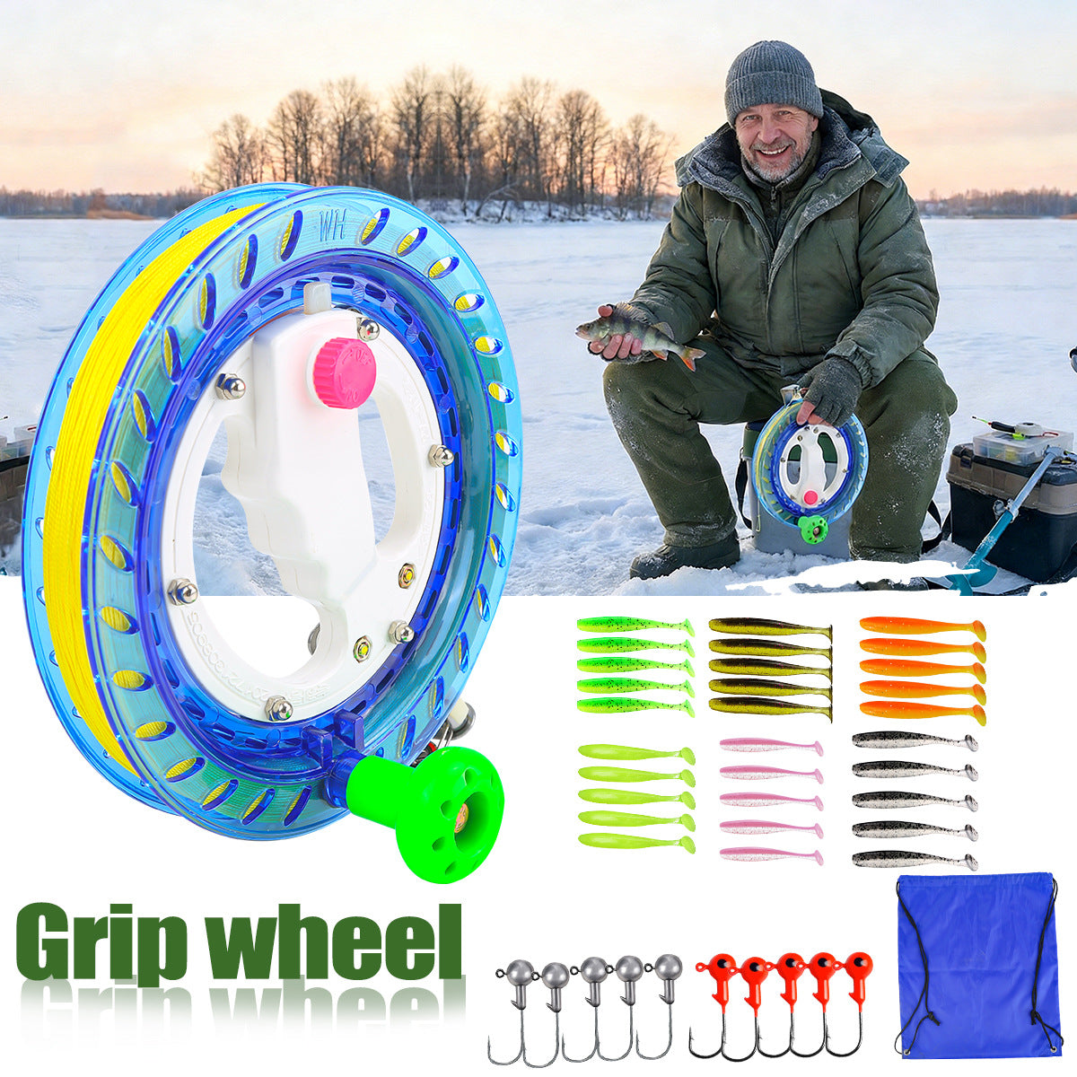 A262  Handheld Crystal Large Grip Fishing Reel, Line Winder Plate, for Sea Ice Winter Fishing