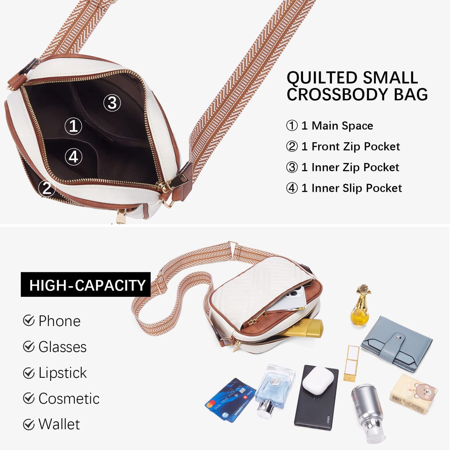 Quilted Crossbody Bags for Women Vegan Leather Purses Small Shoulder Handbags with Wide Strap | Quilted, Small, with Wide Strap, Quilted, Purses, Small