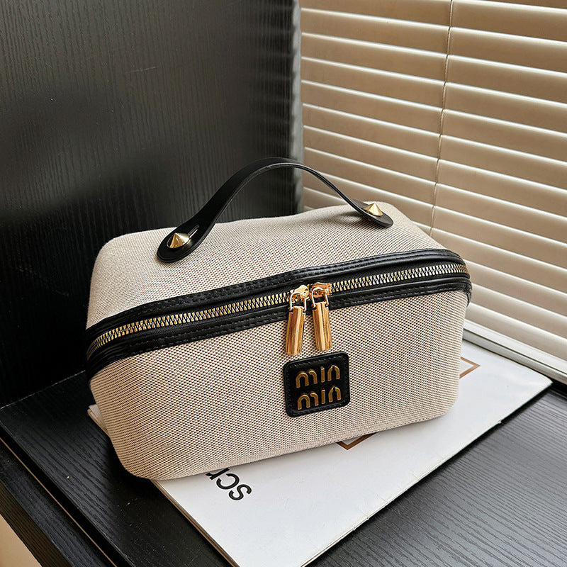 New Vintage-Style Flat-Fold Makeup Bag Large-Capacity Handheld Portable Cosmetics Organizer