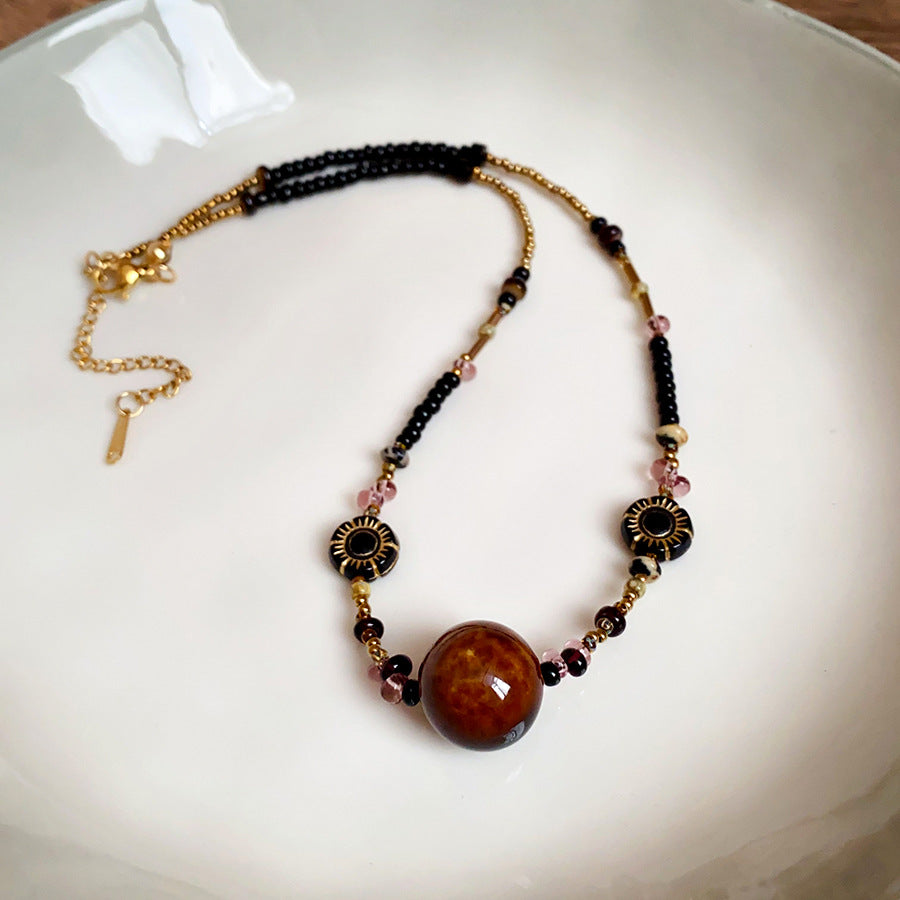 A302  Boho Shell Bead Turquoise Beaded Necklace, Light Luxury Minimalist Luxury Clavicle Necklace for Women