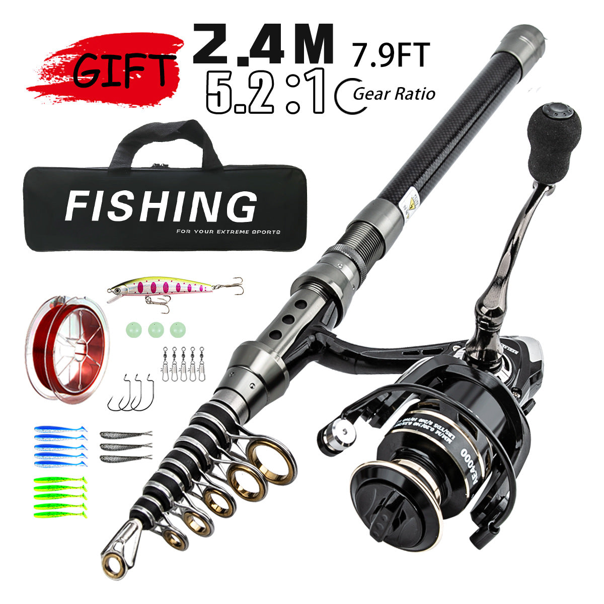 A244  Long Casting Fishing Rod Combo, Special for Bass & Culter, Multifunctional Rod for Sea & Snakehead Fishing