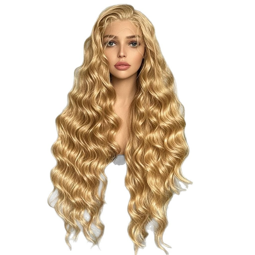 Lace Front Long Water Wave Wig, Natural Black & Brown Highlight Loose Curly Wig for Black Women