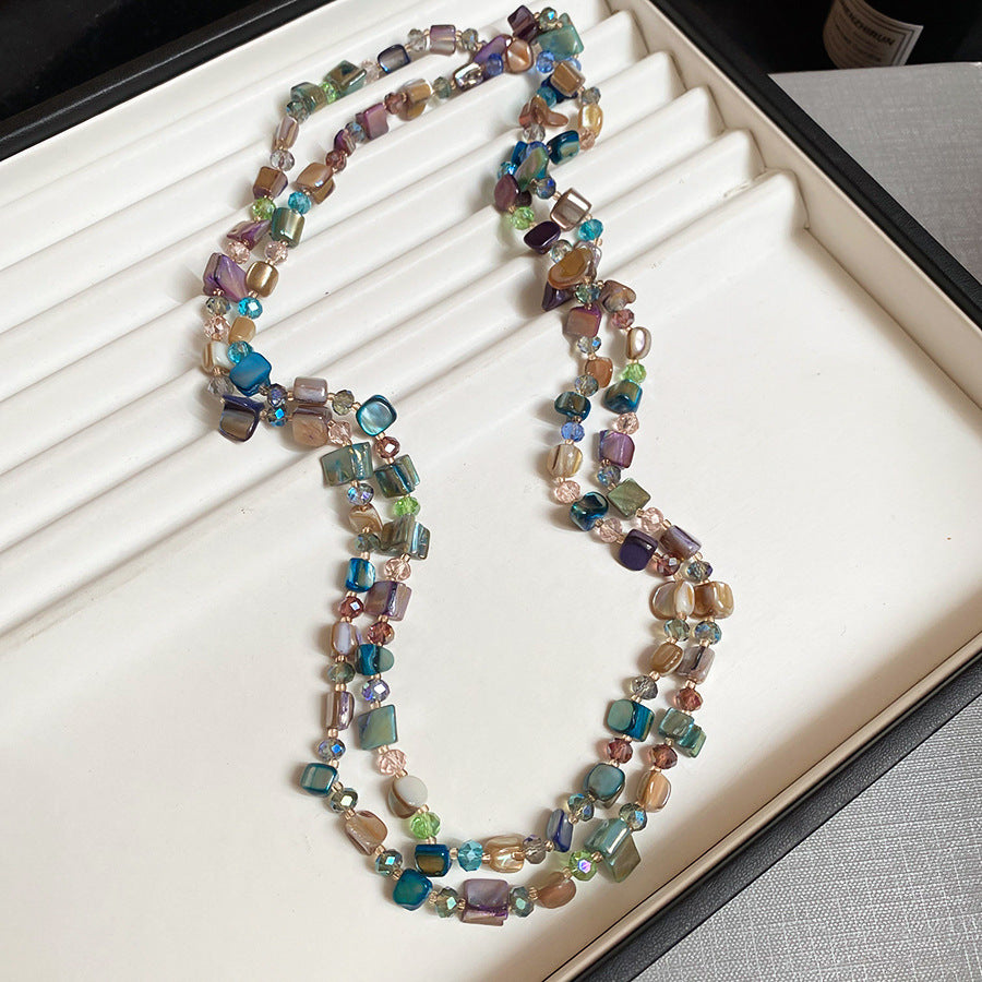 A302  Boho Shell Bead Turquoise Beaded Necklace, Light Luxury Minimalist Luxury Clavicle Necklace for Women