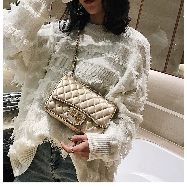 A321  Ins Style Quilted Crossbody Bag, Women's Shoulder Bag with Chain & Lock