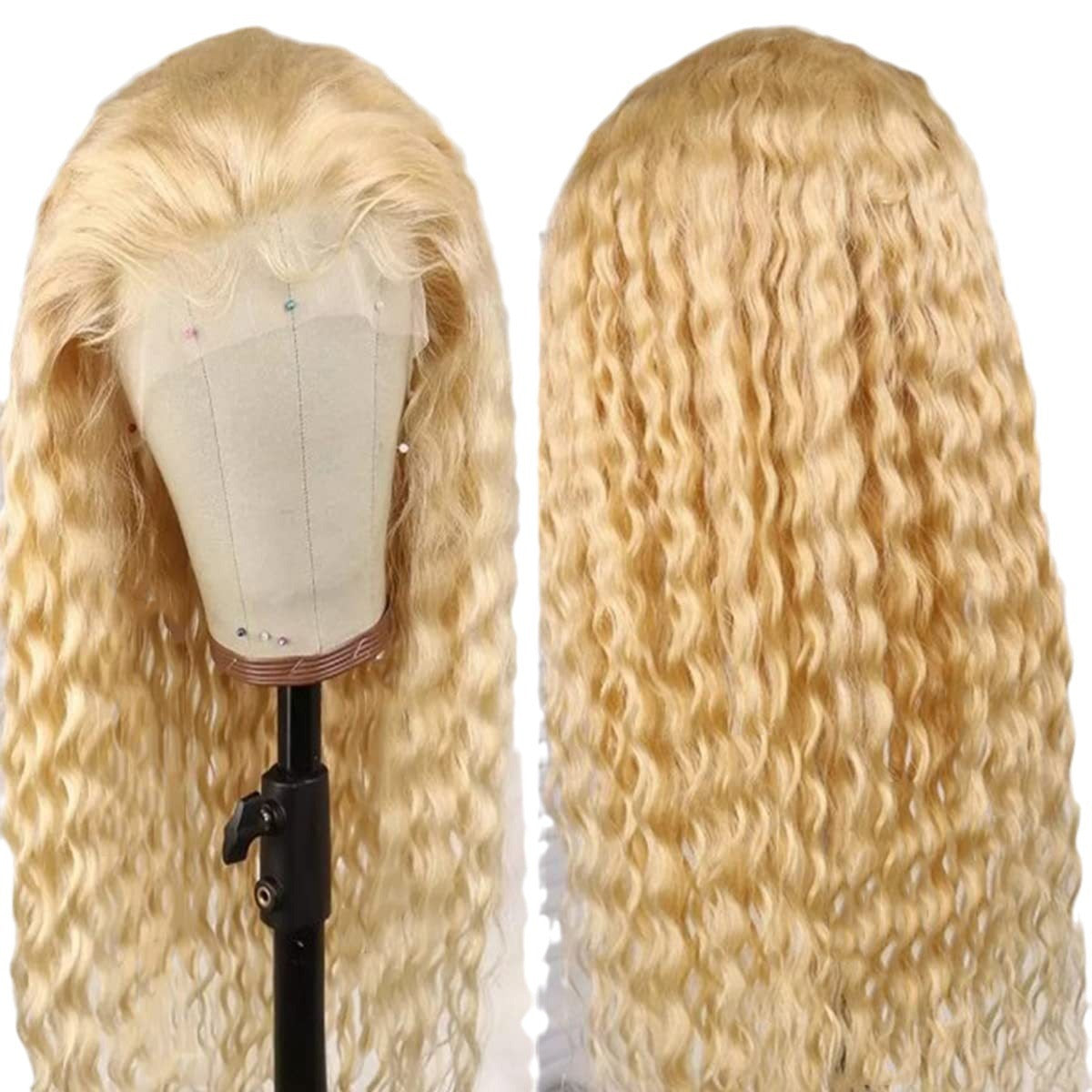 Blonde Glueless Ocean Wave Wig Pre Cut Synthetic Lace Front Wigs Side Part Long Wig For Women